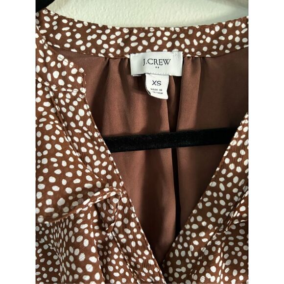 J. Crew Factory SZ XS Brown and White Ruffle Button Up Blouse Preppy Careerwear - Picture 6 of 7
